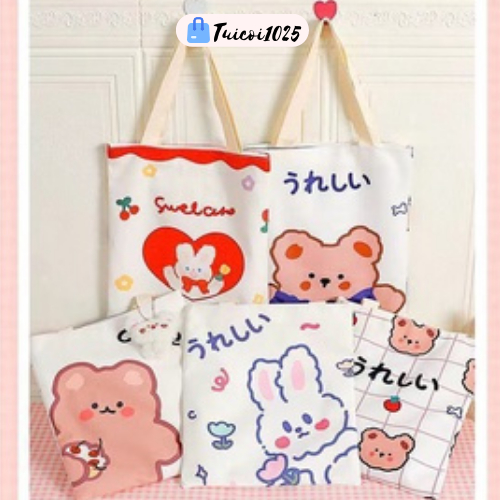Túi tole vải canvas đi học đi chơi phong cách Hàn Quốc in hình cực xinh