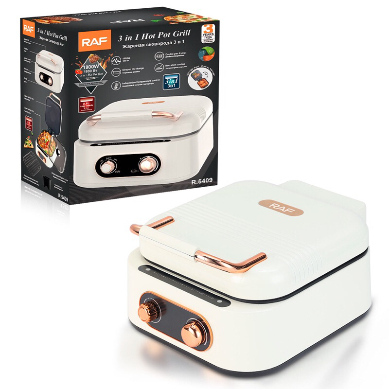 Nồi lẩu, nướng 2 mặt đa năng 2.5 lít RAF, công suất 1800W, tiêu chuẩn châu âu, bảo hành 12 tháng
