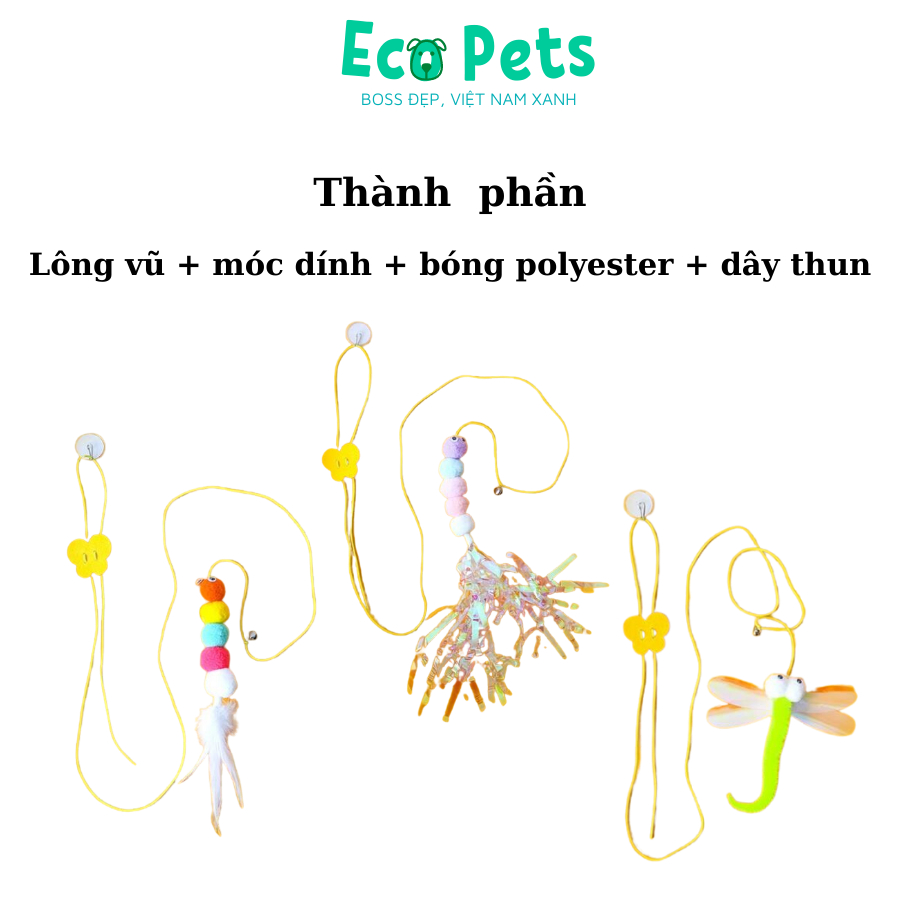 Đồ chơi cho mèo ECOPETS tương tác tự động giải trí giảm stress cho mèo cần câu mèo lông vũ kèm chuông