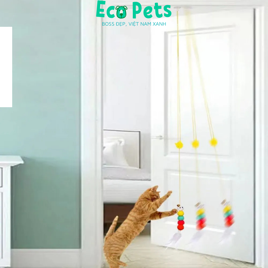 Đồ chơi cho mèo ECOPETS tương tác tự động giải trí giảm stress cho mèo cần câu mèo lông vũ kèm chuông