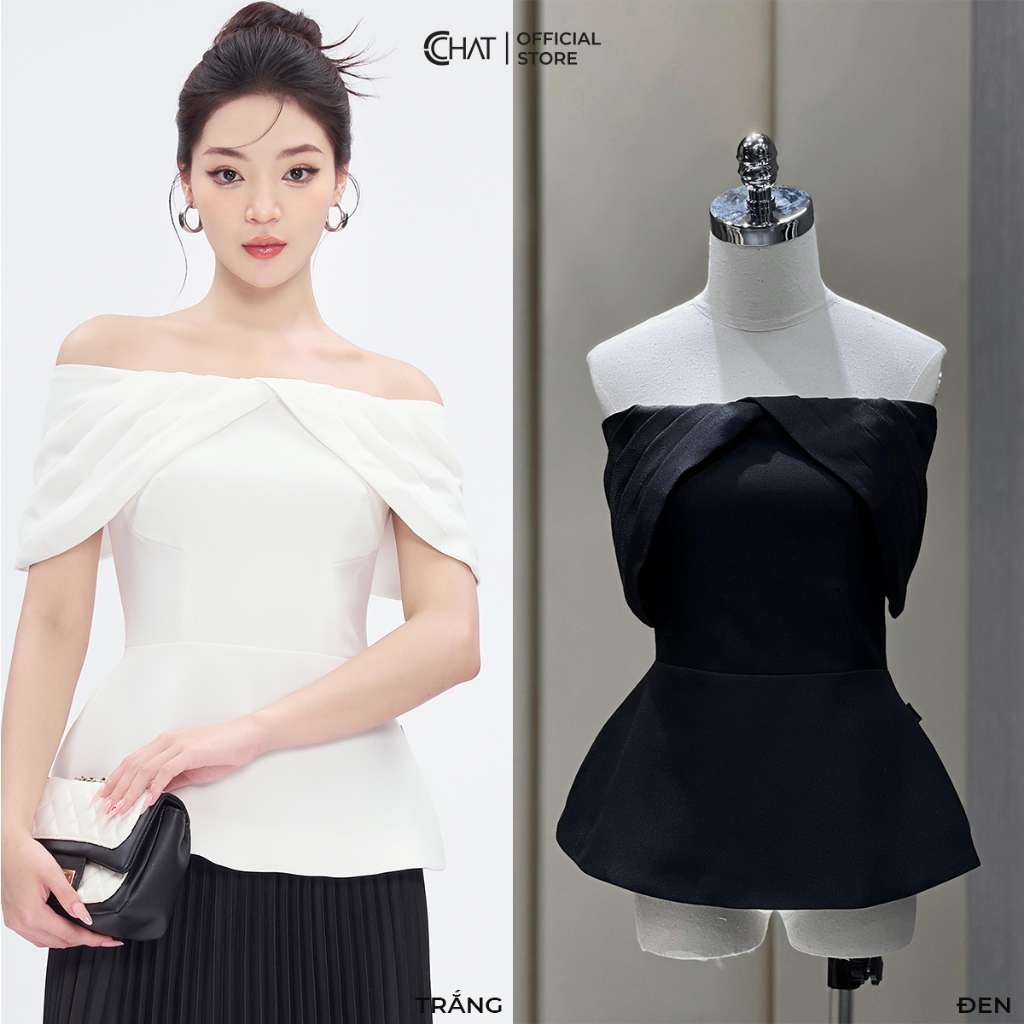 Áo Kiểu Nữ 𝐂𝐂𝐇𝐀𝐓 Dáng Peplum Trễ Vai Xếp Nếp Chất Tuytsi Cao Cấp 53ANS2018PT