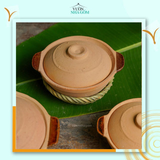 Set 2 cái nồi 2 tai, nồi đất có nắp, kho thịt,cá, Nồi kho cá bằng gốm, nấu soup - Vườn Nhà Gốm