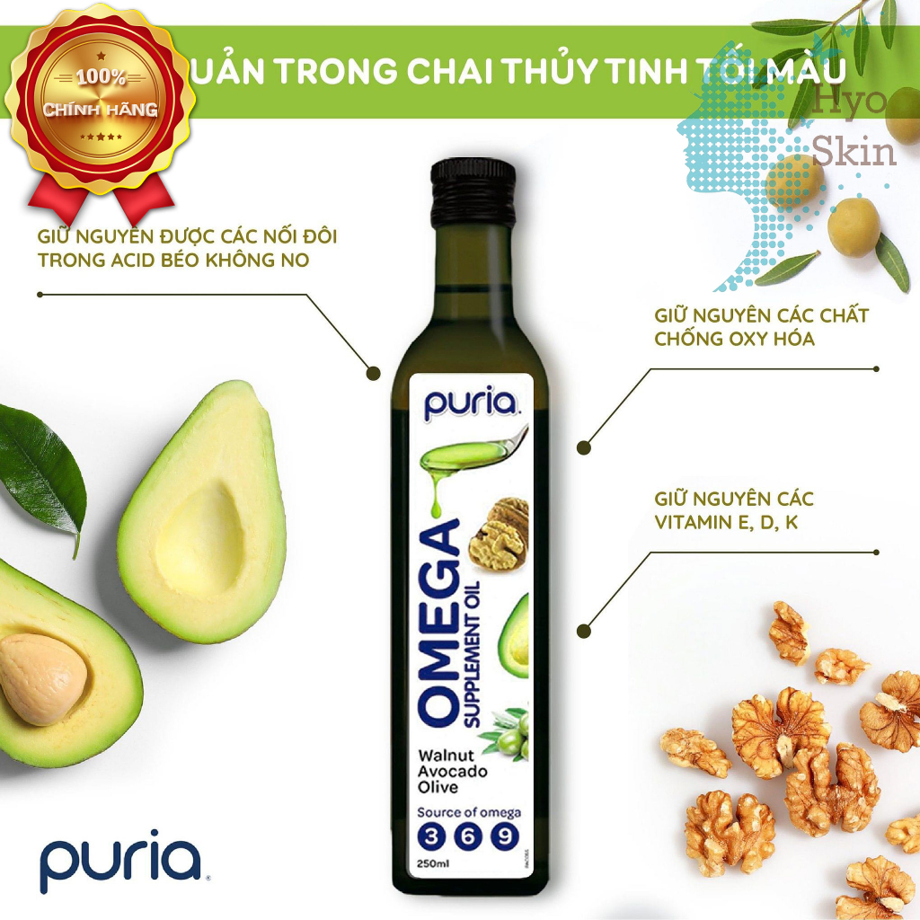 [CHÍNH HÃNG] Dầu PURIA Bổ Sung Omega 3 6 9 Từ Hạt Óc Chó, Bơ, Oliu Được Nhập Khẩu Từ New Zealand 250ml