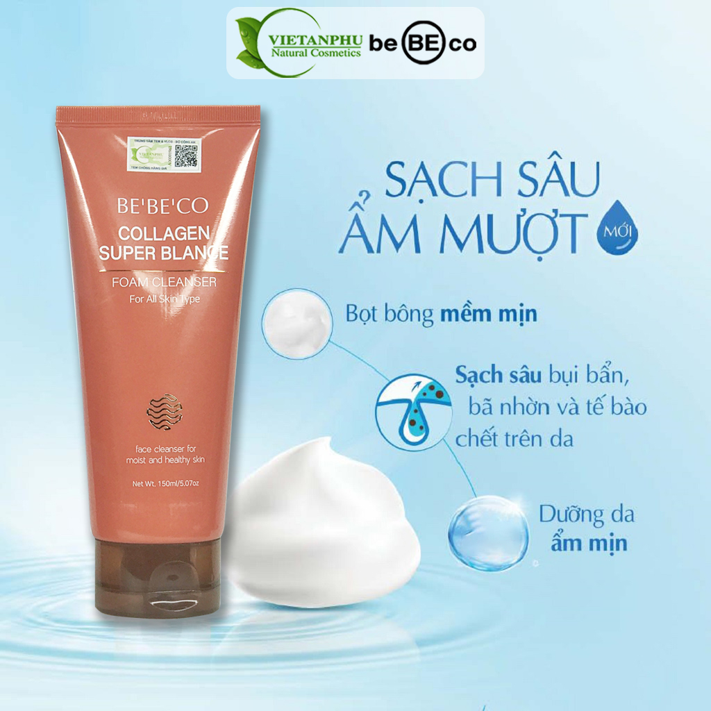 Sữa rửa mặt giúp sáng da bổ sung Collagen chống lão hóa da -BEBECO Hàn Quốc COLLAGEN 150ml