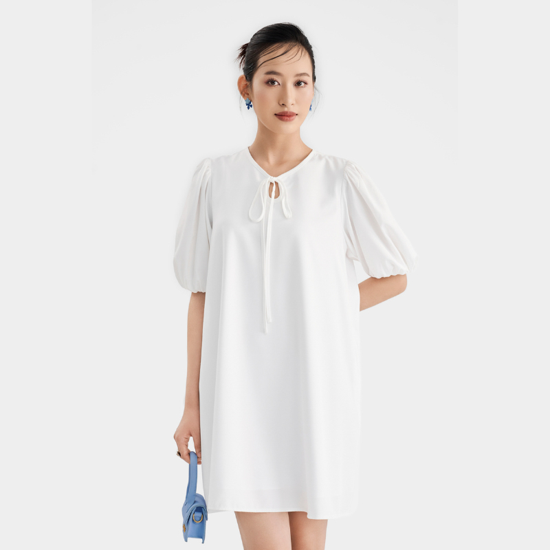 Đầm Form Suông MARC FASHION Tay Phồng Thắt Nơ - CBNH061023