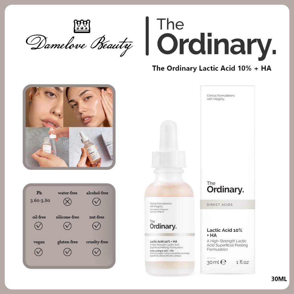 Serum tẩy tế bào chết sáng da The Ordinary Lactic Acid 10% + HA 30ml Hỗ trợ giảm thâm Đều màu da Tẩy da chết