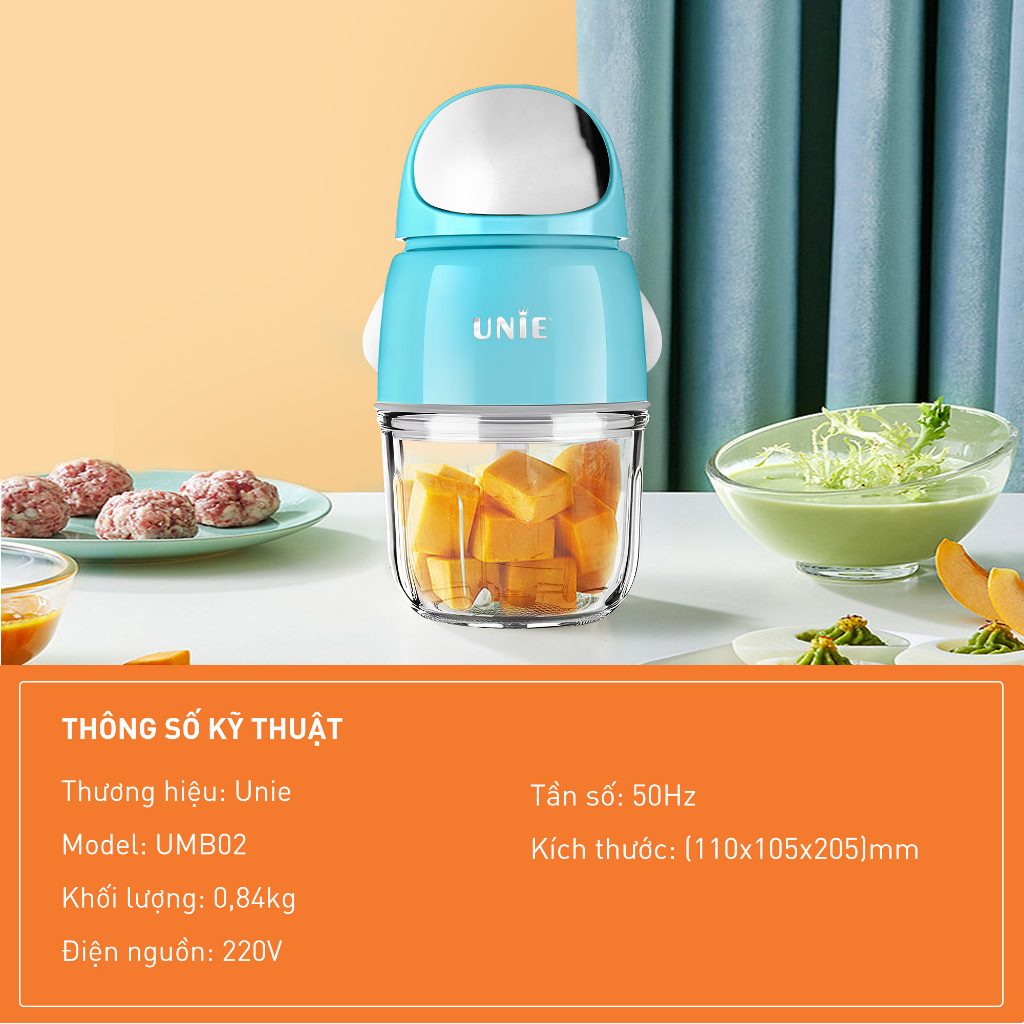 Máy Xay Đa Năng Mini Unie UMB02, Lưỡi Dao 6 Cánh, Công Suất 200w, Hàng Chính Hãng
