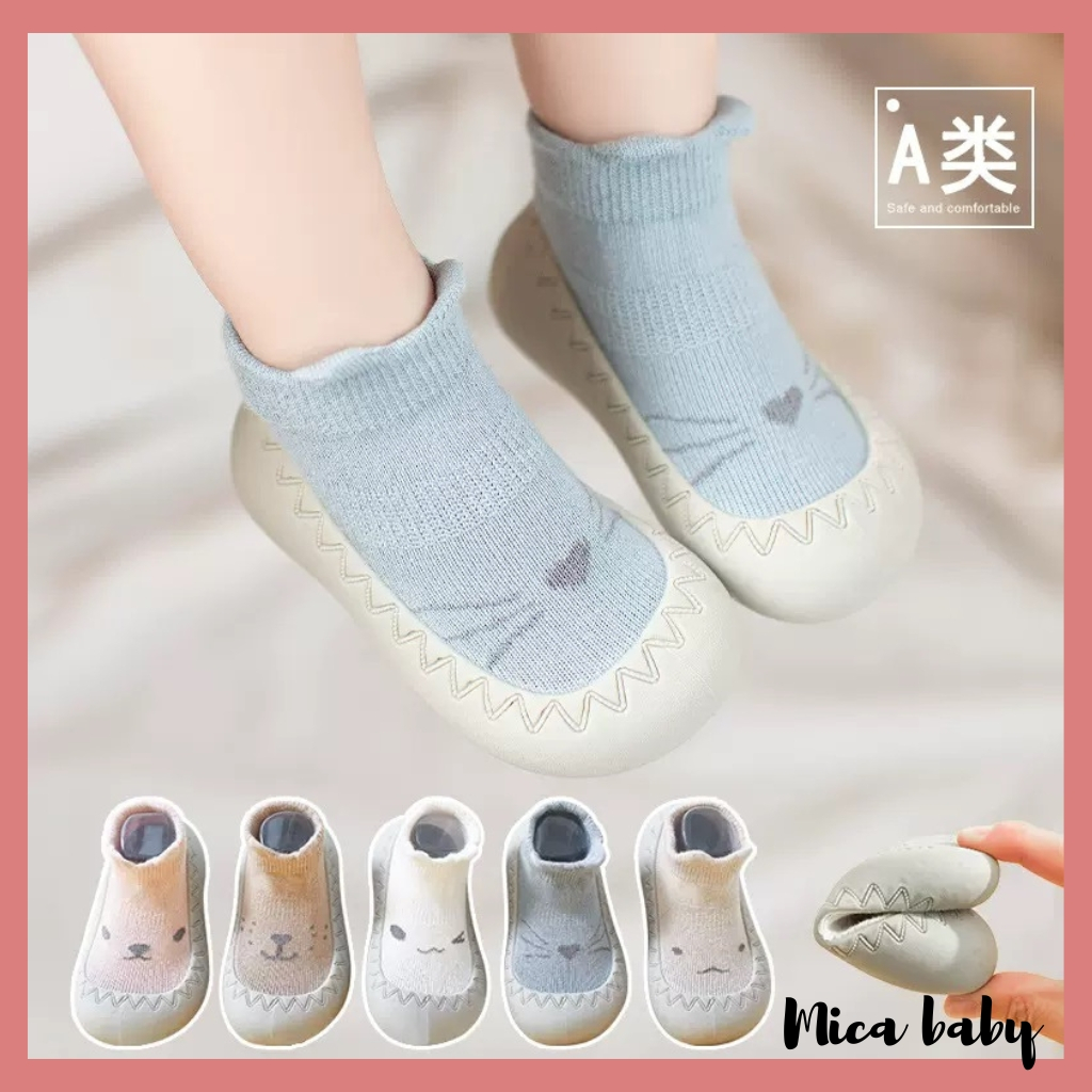 Giày tập đi chống trơn trượt cổ ngắn họa tiết đáng yêu cho bé T10 Mica baby