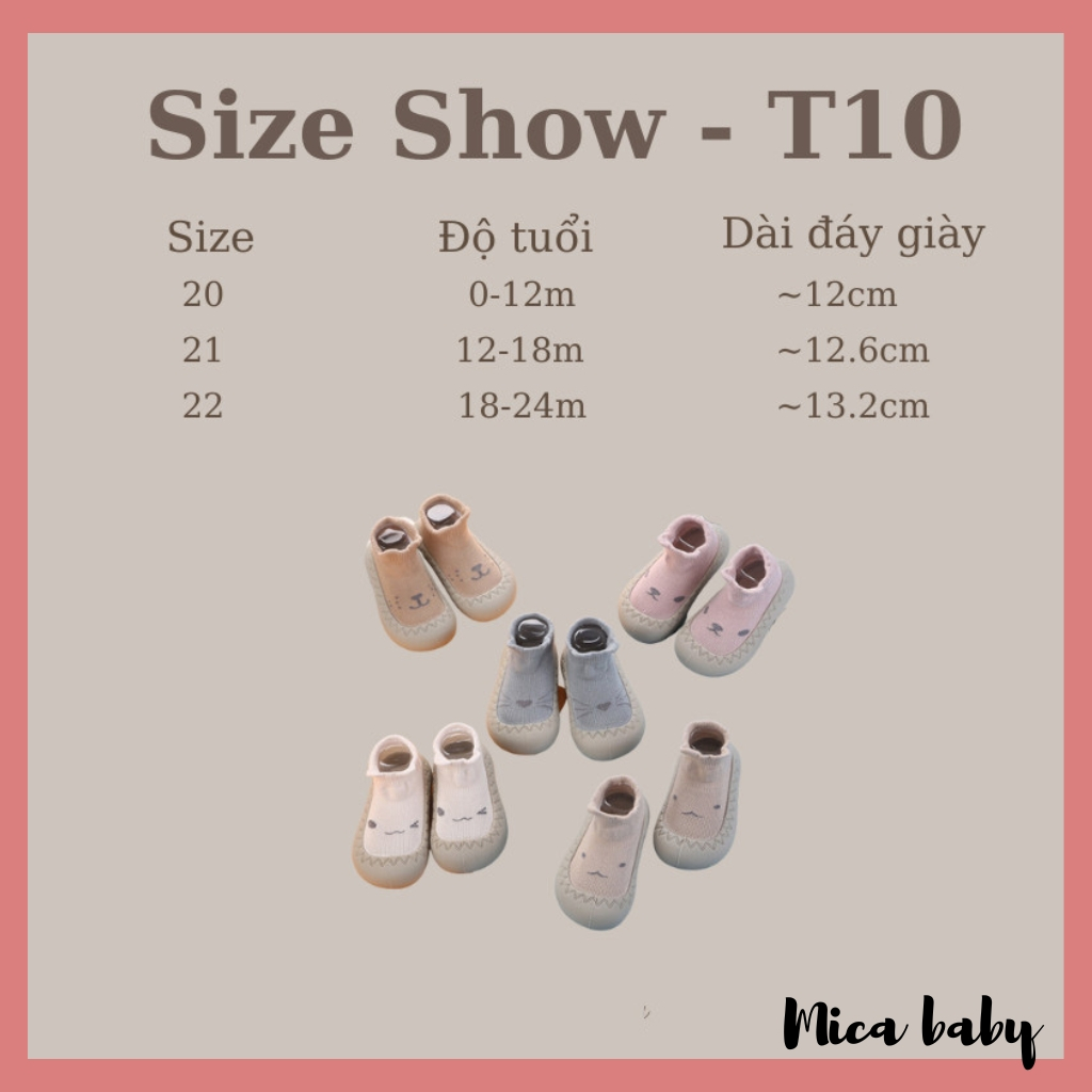Giày tập đi chống trơn trượt cổ ngắn họa tiết đáng yêu cho bé T10 Mica baby
