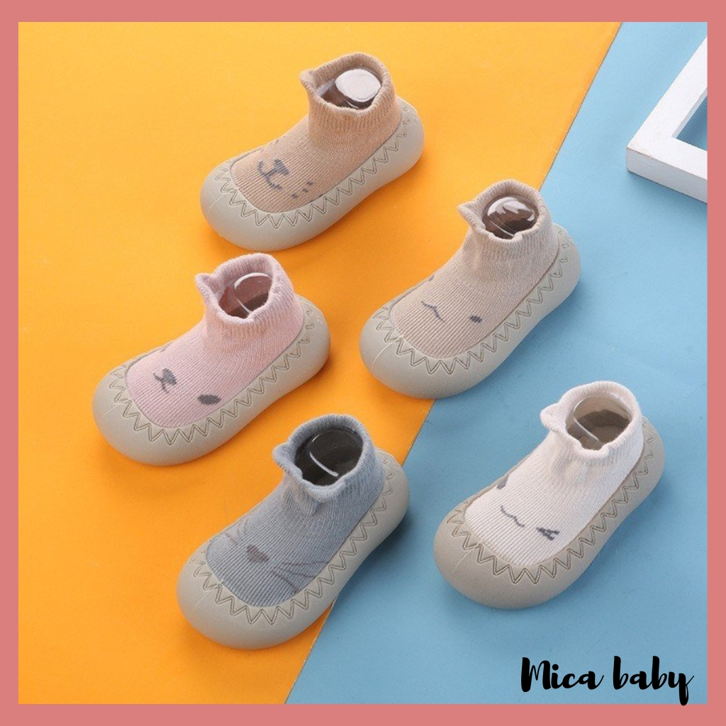 Giày tập đi chống trơn trượt cổ ngắn họa tiết đáng yêu cho bé T10 Mica baby