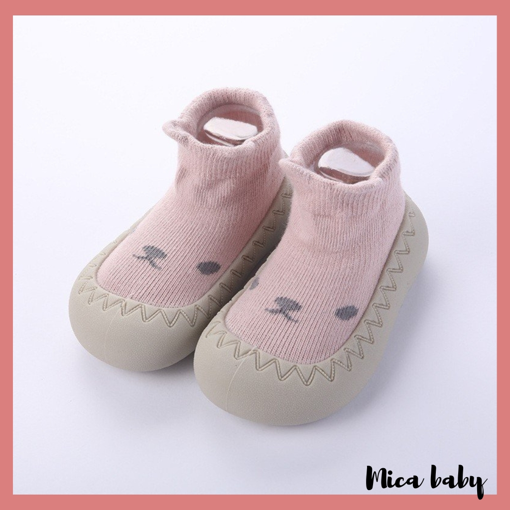 Giày tập đi chống trơn trượt cổ ngắn họa tiết đáng yêu cho bé T10 Mica baby
