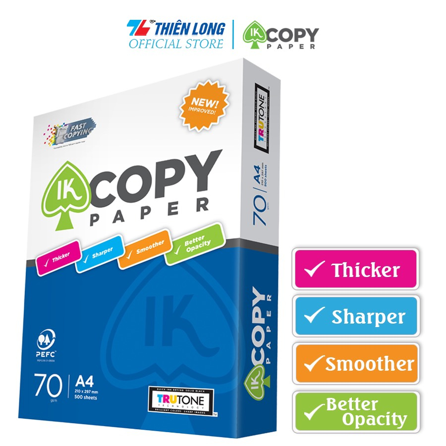 Combo 5 Ream giấy A4 70 gsm IK Copy (500 tờ) - Hàng nhập khẩu Indonesia