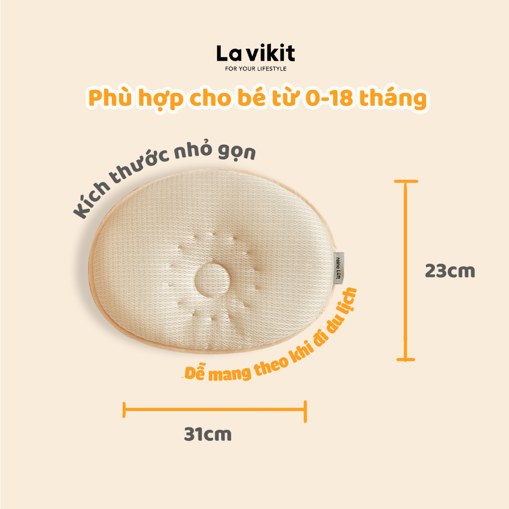Gối nằm chống bẹt đầu vải lưới Tencel La vikit cho bé sơ sinh 1-18 tháng