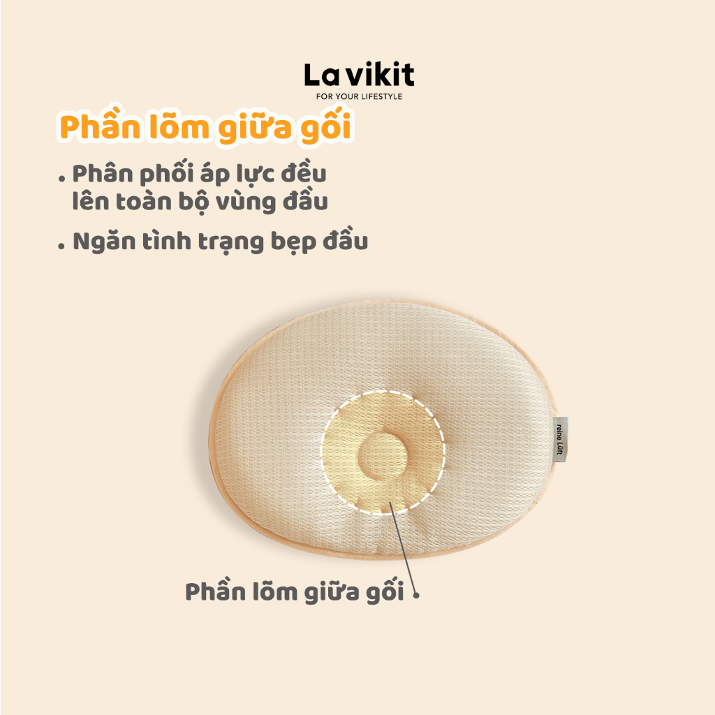 Gối nằm chống bẹt đầu vải lưới Tencel La vikit cho bé sơ sinh 1-18 tháng