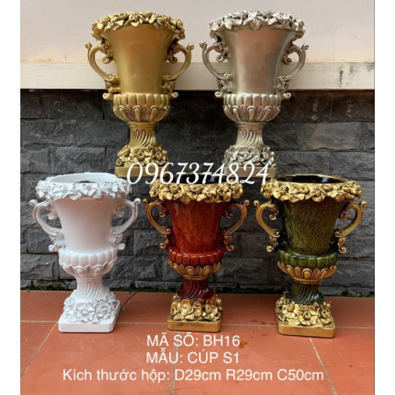 Bình hoa cúp s1 composite mã bh16, lọ cắm hoa cao cấp, lọ hoa trang trí