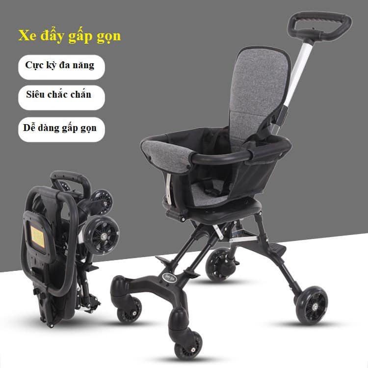 Xe đẩy gấp gọn kèm đệm cho bé đi du lịch, Xe đẩy cho bé đi siêu thị