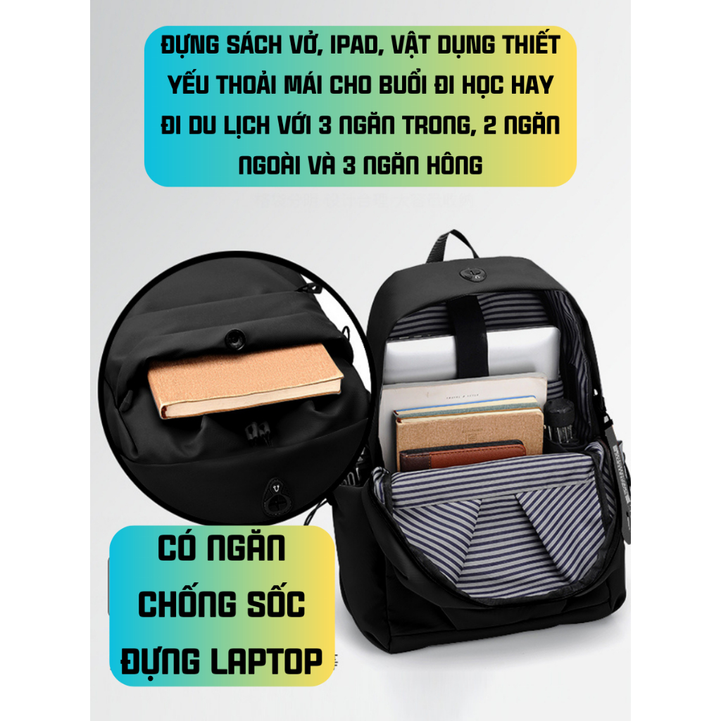 Cặp sách nam Ba Vy FASHION chống nước đi học du lịch nhiều ngăn phong cách Hàn Quốc tặng kèm móc khóa BL02B