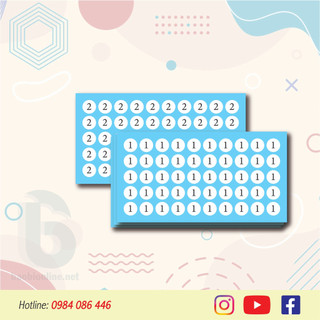 Tem dán | nhãn dán decal hình tròn dạng size số giày dép quần áo từ số 1 đến 20, 1 tờ số lượng 50 con