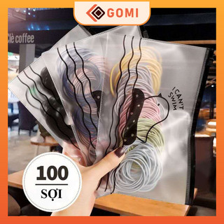Túi zip 100 thun buộc tóc, dây cột tóc nhiều màu, dễ cột, không đau tóc