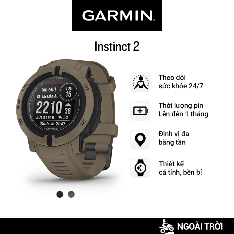 Đồng Hồ Thông Minh Garmin Instinct 2 Solar - Tactical Edition  - Hàng Chính Hãng