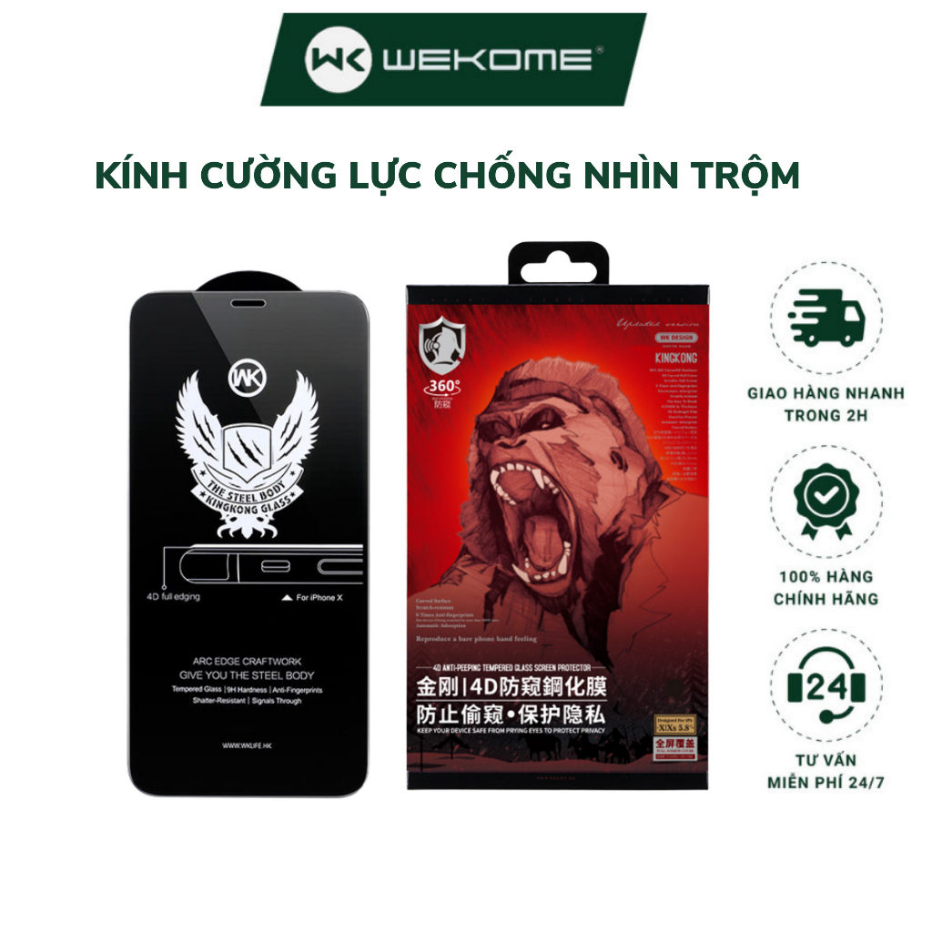 Kính cường lực iphone chống nhìn trộm Wekome King Kong 4D, miếng dán bảo vệ màn hình điện thoại ip full màn i.p 6 đến 14