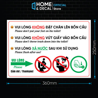 Decal Nội Quy Toilet, Decal Nhắc Nhở Nhà Vệ Sinh, Không Bỏ Giấy Vào Bồn Cầu, Không Đặt Chân Lên Bồn Cầu Dán Tường, Kính
