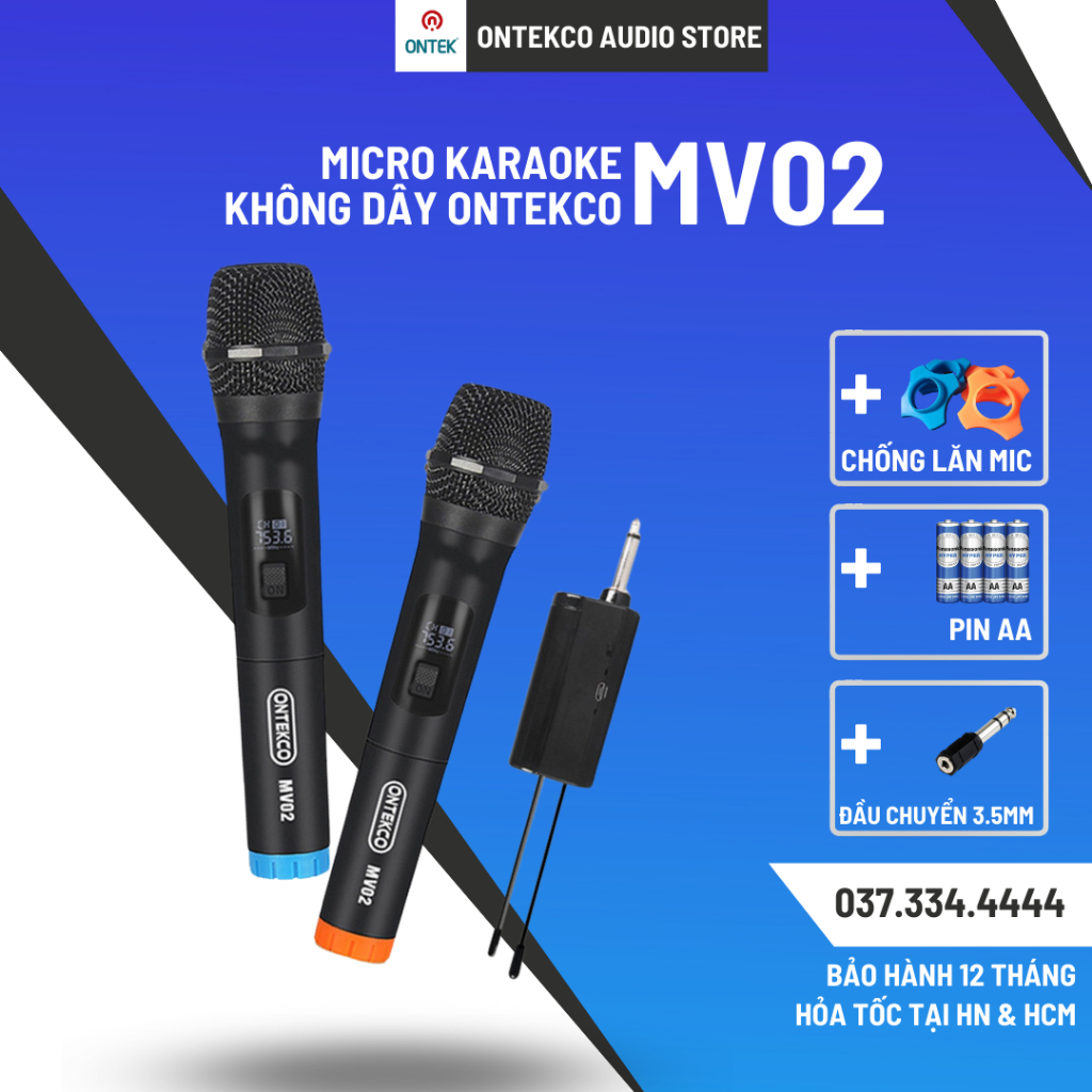 Micro không dây Ontekco E6 /MV02 / MV01  gold bắt sóng tốt, hút âm mạnh dùng các loại loa bảo hành 12 tháng