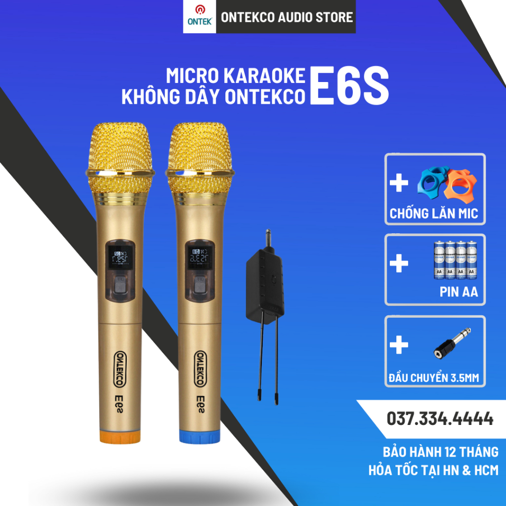 Micro hát karaoke Ontekco E6S loa kéo, bluetooth loa gia đình karaoke, chống hú, âm vang. Bảo hành 12 tháng