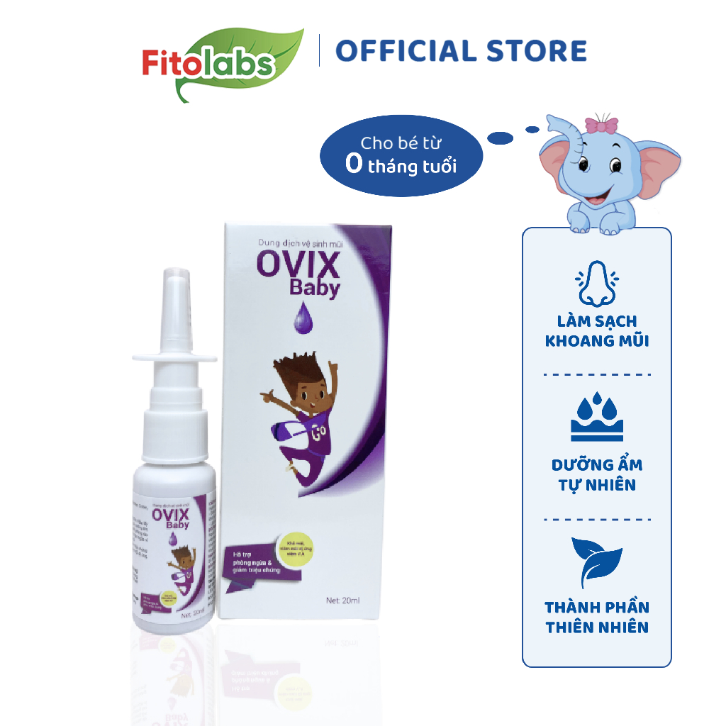 Xịt Mũi Ovix Baby Giúp Vệ Sinh Mũi, Dưỡng Ẩm Tự Nhiên, Giảm Viêm Mũi Xoang Cho Bé, lọ 20ml