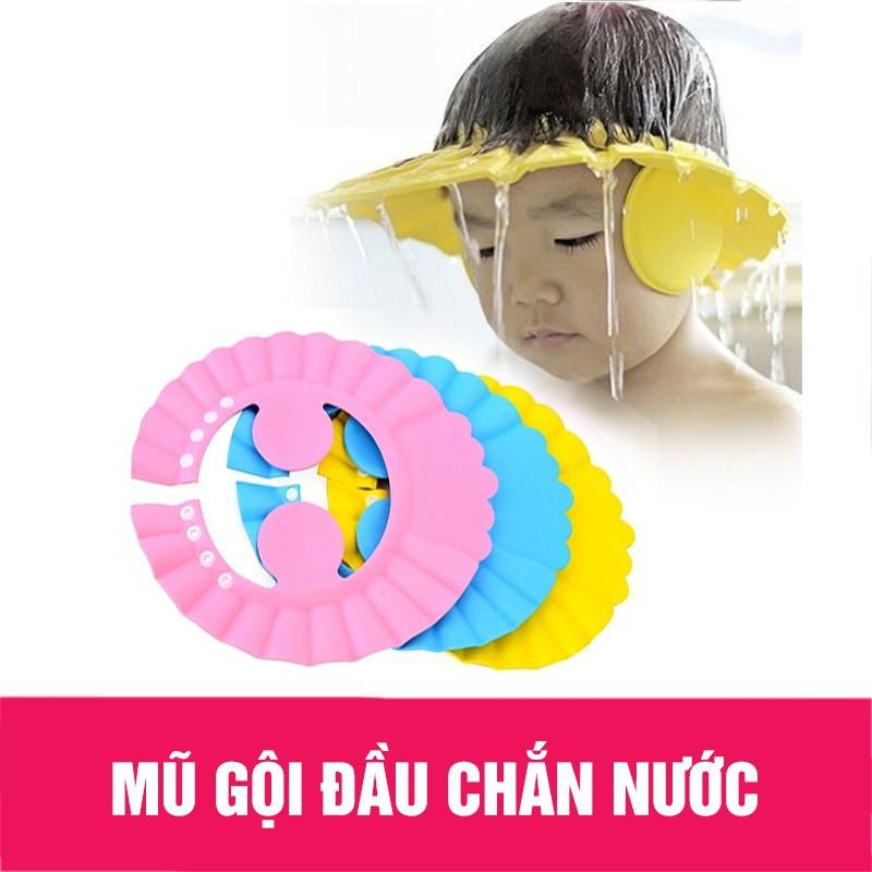 Mũ gội đầu chắn nước bảo vệ tai, mắt cho bé, có thể điều chỉnh vòng đầu có bịt tai