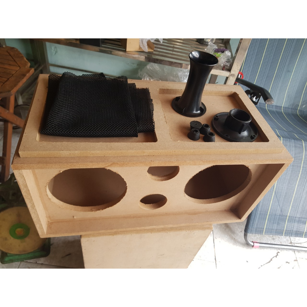 Vỏ loa ván thô cắt cnc 2bass16 kèm mặt ecang và full combo