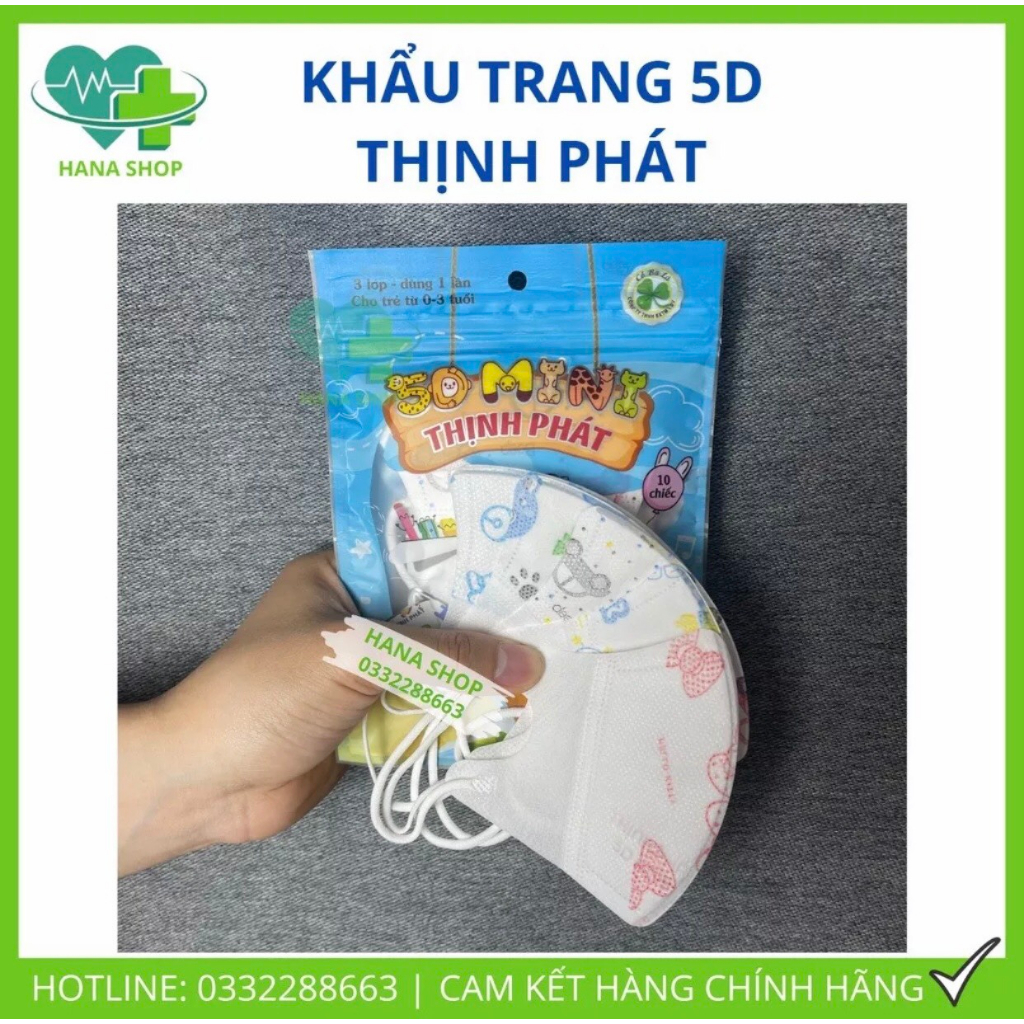 Thùng 100 Cái Khẩu Trang 5D KIDS Thịnh Phát Cho Bé Khẩu Trang Trẻ Em An Toàn Tiện Lợi Lọc Bụi Mịn Tia UV