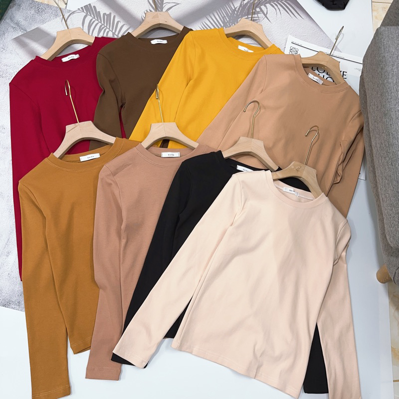 Áo thun xin xin dài tay cổ tròn dáng ôm, Áo phông dài tay vải cotton co giãn 4 chiều XX8201 - NhiNhiShop