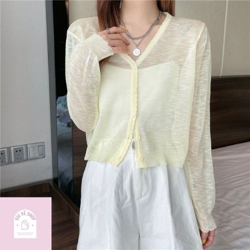 Áo Khoác Mỏng Cardigan Xuyên Thấu Tay Dài Dáng Ngắn , Áo Khoác Len Dệt Kim Thời Trang Nữ Hàng Quảng Châu 06| Vui Vẻ Shop