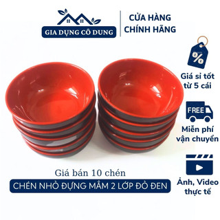 Combo 10 chén nước chấm tròn nhỏ hai lớp đỏ đen nhựa fataco