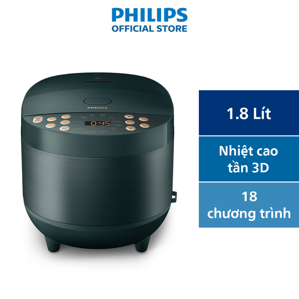 Nồi cơm điện tử Philips HD4518/62 | 1.8 lít | 6 lớp, lòng nồi dày - Hàng Chính Hãng