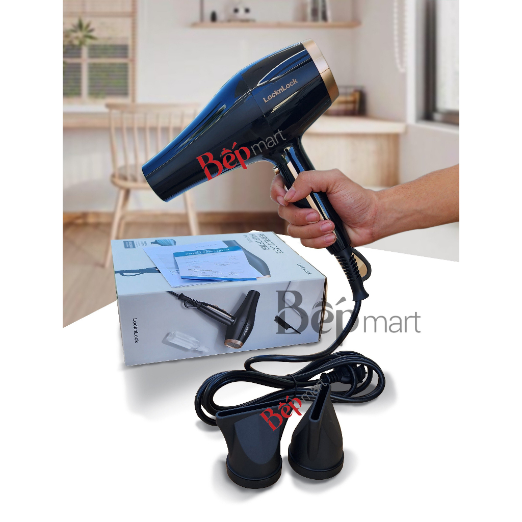 Máy sấy tóc Locknlock Hair dryer 1600-1900W- Màu băng xanh  ENA144LBLU, sấy nóng lạnh, bepmart - hàng chính hãng lock&lo