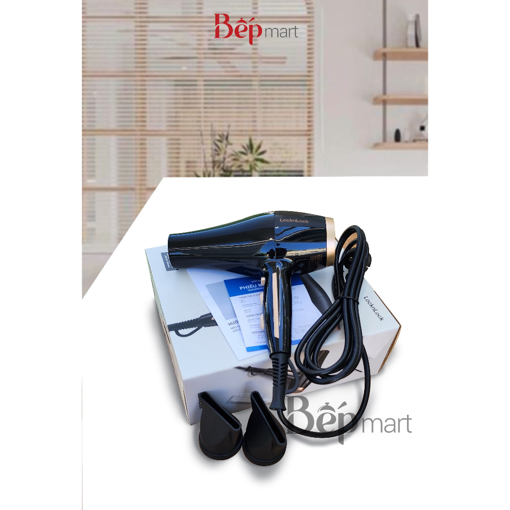 Máy sấy tóc Locknlock Perfect Care Hair Dryer ENA156BLK - 2 tốc độ 3 mức nhiệt - bepmart - hàng chính hãng