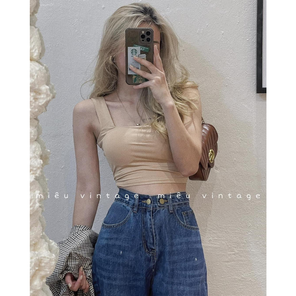 ÁO BRA 2 DÂY ĐỆM MÚT VINTAGE doubleh.clo - Áo ngực nữ bra 2 dây bản to croptop đệm lót ngực bảng màu vintage