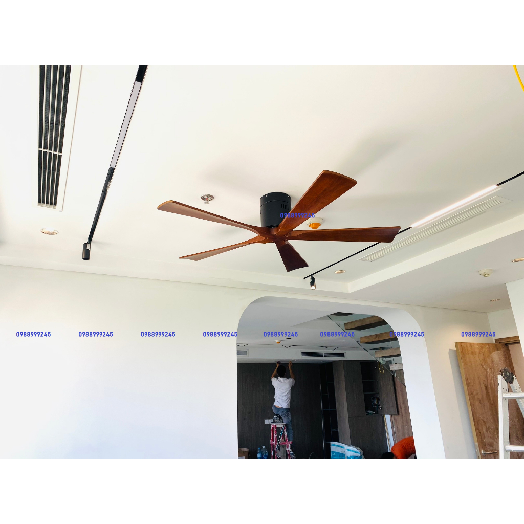 Quạt trần 5 cánh gỗ,quạt trần trang trí loại I dành cho phòng khách - chung cư - khách sạn động cơ DC 6 cấp gió siêu mát