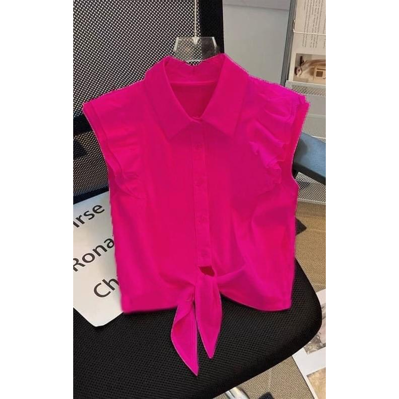 Áo Sơ Mi Nữ, Áo Sơ Mi Đũi Tơ Phối Bèo Dễ Phối, Bao Xinh, Mã L9