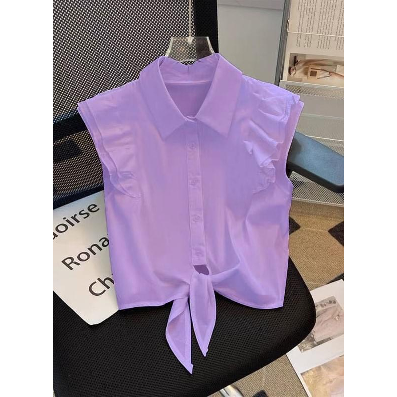 Áo Sơ Mi Nữ, Áo Sơ Mi Đũi Tơ Phối Bèo Dễ Phối, Bao Xinh, Mã L9