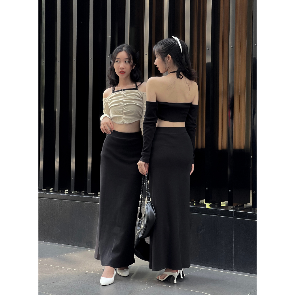 Áo yếm cột dây croptop tay dài màu đen ôm body cao cấp cá tính sang chảnh quyến rũ local brand teeholic