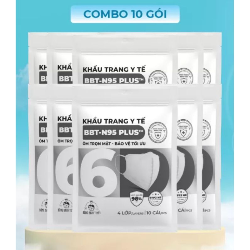 Combo 10 gói  khẩu trang y tế BBT - N95 PLUS gói 10 cái màu trắng.