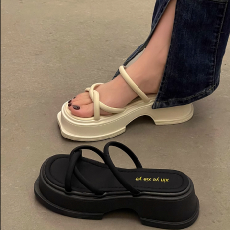 Dép sandal Ani đế xuồng 6cm dây mảnh đan chéo sang chảnh