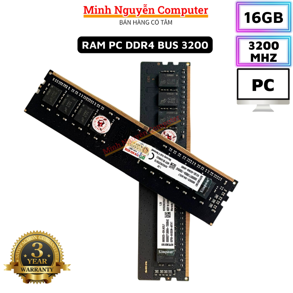 Ram DDR4 8GB - 16GB Bus 3200MHz Kingston dùng cho máy tính Desktop PC - Bảo hành 3 năm