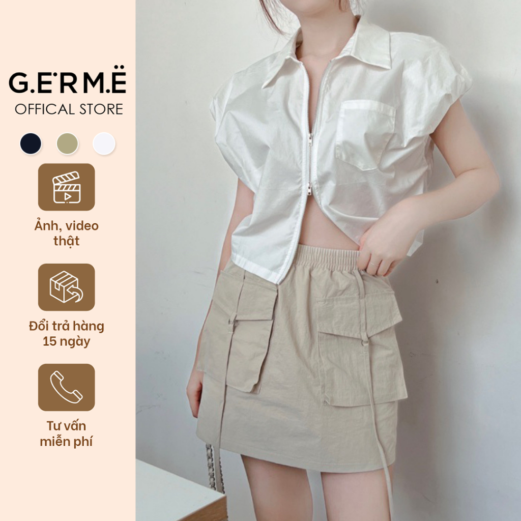 Áo Sơ Mi Nữ Cộc Tay, Áo Croptop Ngắn Tay Thiết Kế Khóa Kéo 2 Đầu Phong Cách Chất Kate a5238925 By Germe