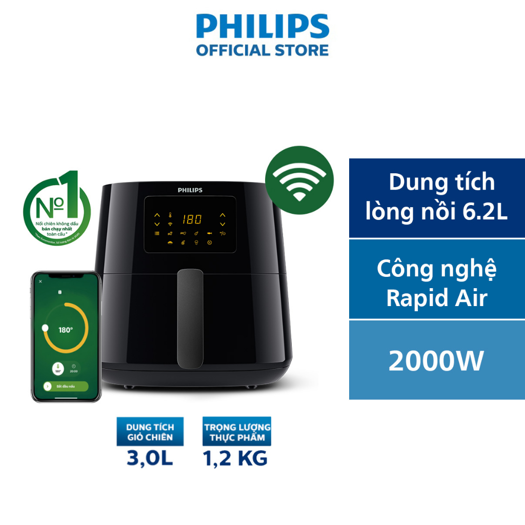 [Mã ELPLSBD06 giảm 10% đơn 1TR] Nồi Chiên Không Dầu Philips HD9280 /90 Essential size XL Digital Connected