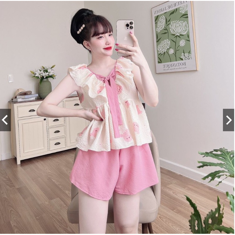 Bộ đũi xốp sát nách cổ bèo cute mềm thoáng mát mới 5 màu Mã (B214)