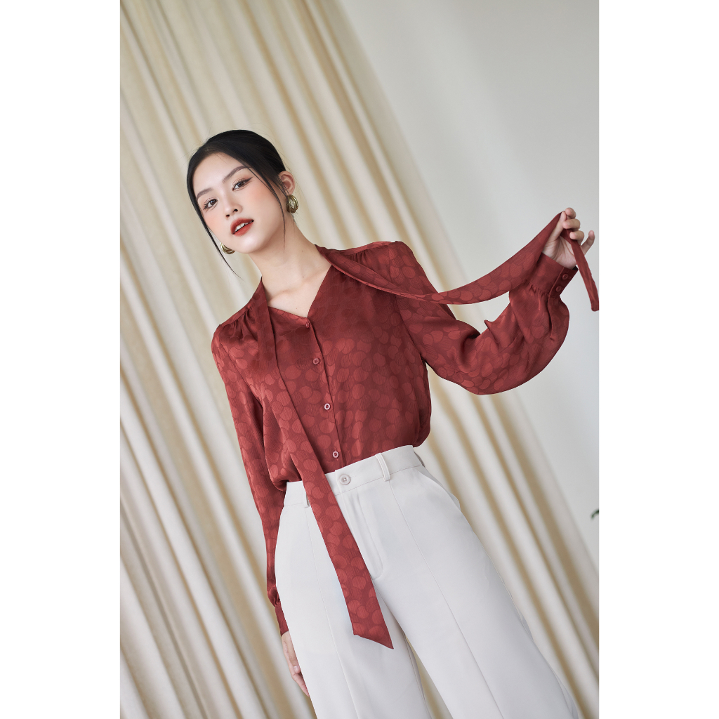 Áo Sơ Mi Nữ Thắt Nơ GILLEE Tay Phồng Voan Mềm FAK059